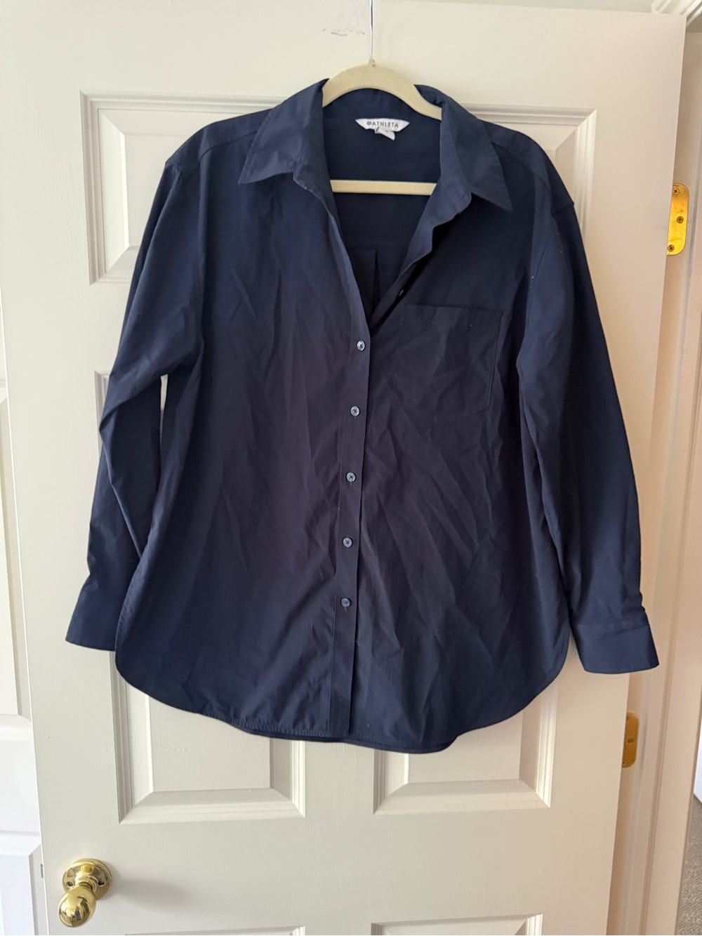 Athleta Navy Button-Front Top Medium Tall